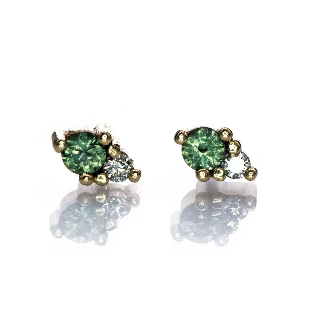 Fair Trade Blue-Green Montana Sapphire & Diamond Stud Earrings