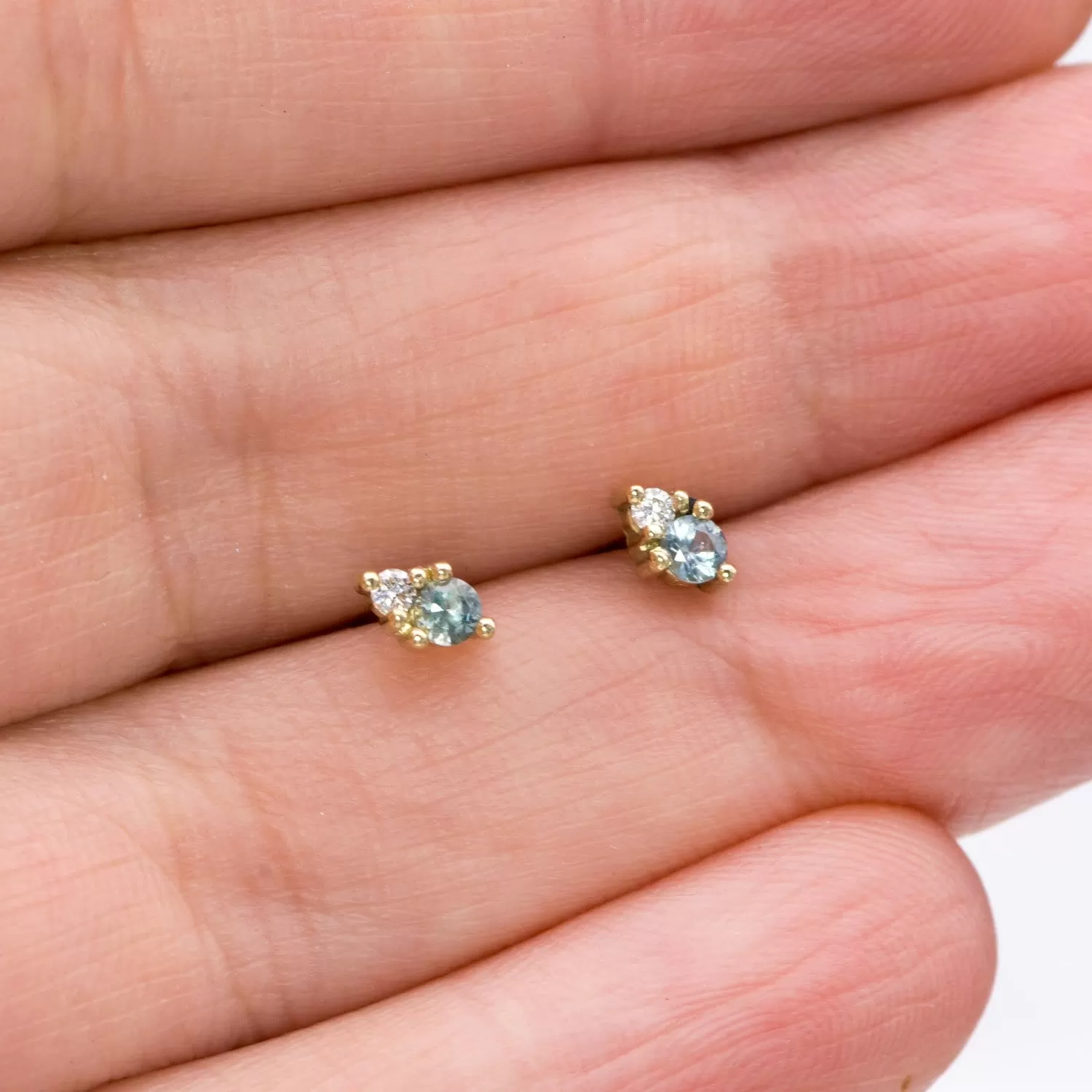 Fair Trade Blue-Green Montana Sapphire & Diamond Stud Earrings