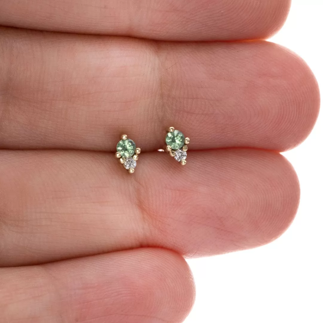 Fair Trade Blue-Green Montana Sapphire & Diamond Stud Earrings