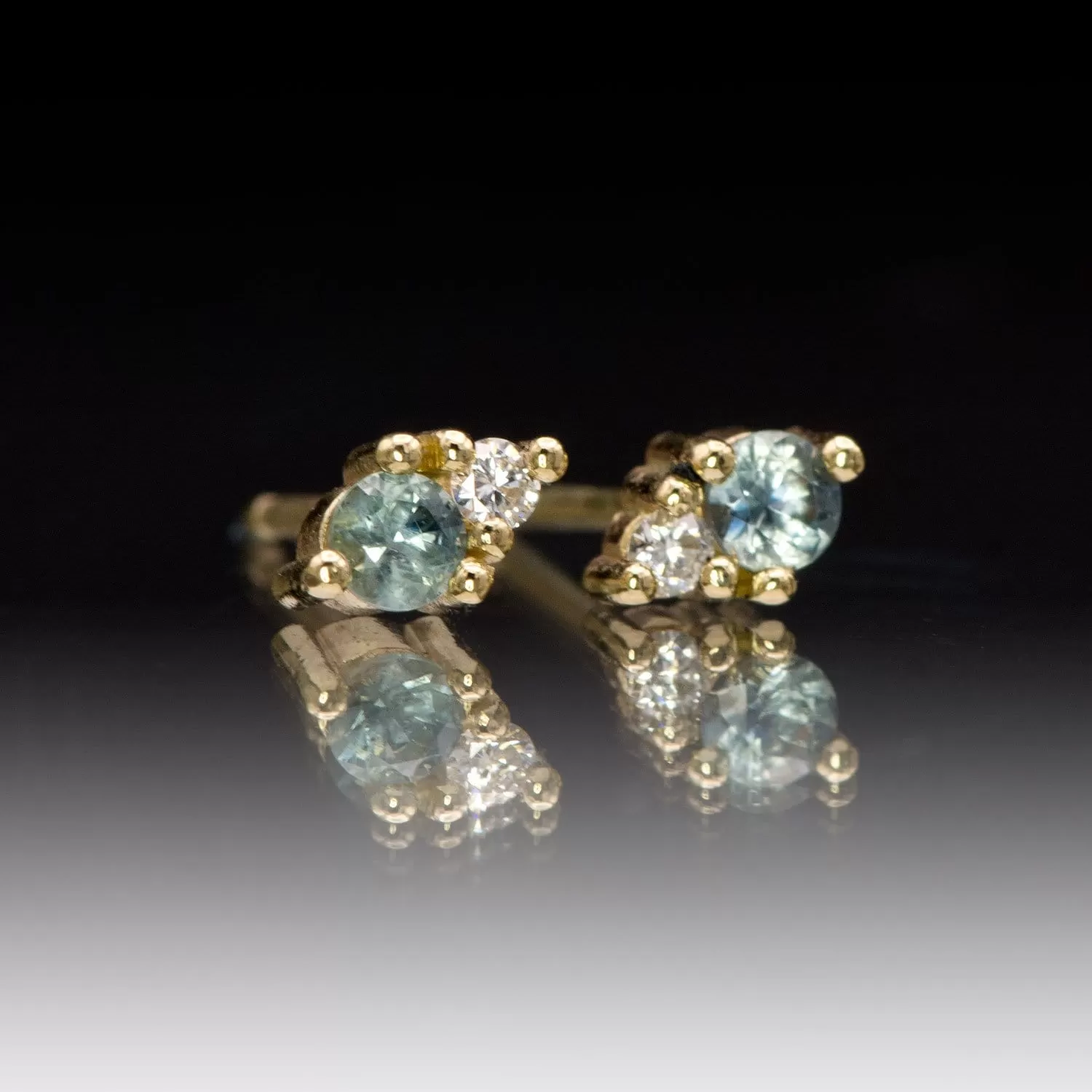 Fair Trade Blue-Green Montana Sapphire & Diamond Stud Earrings