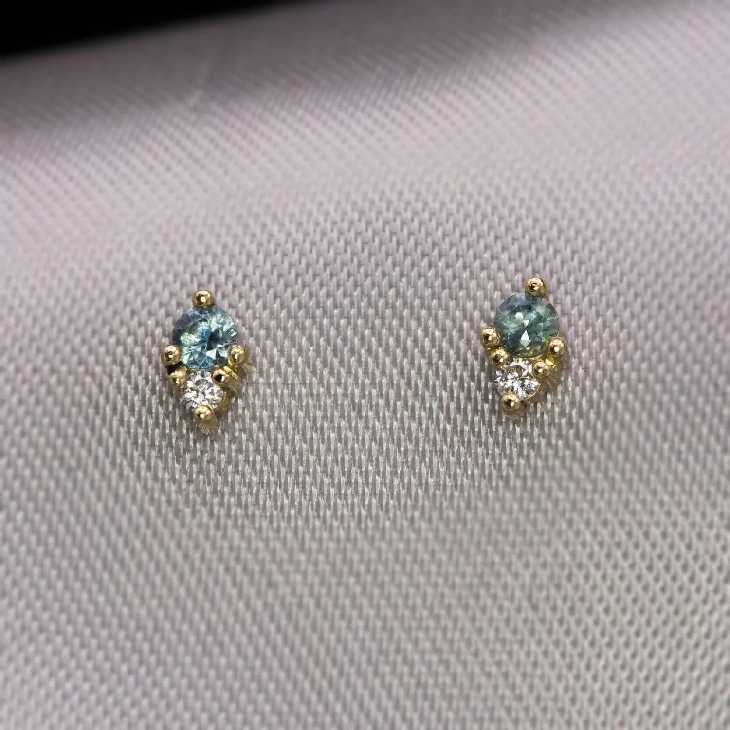 Fair Trade Blue-Green Montana Sapphire & Diamond Stud Earrings