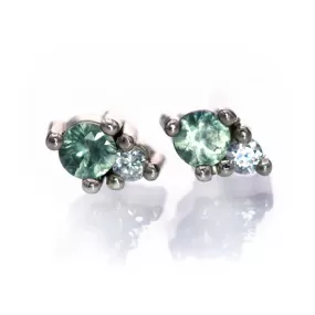 Fair Trade Blue-Green Montana Sapphire & Diamond Stud Earrings