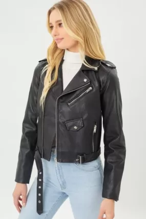 Faith Apparel Faux Leather Zip Up Biker Jacket