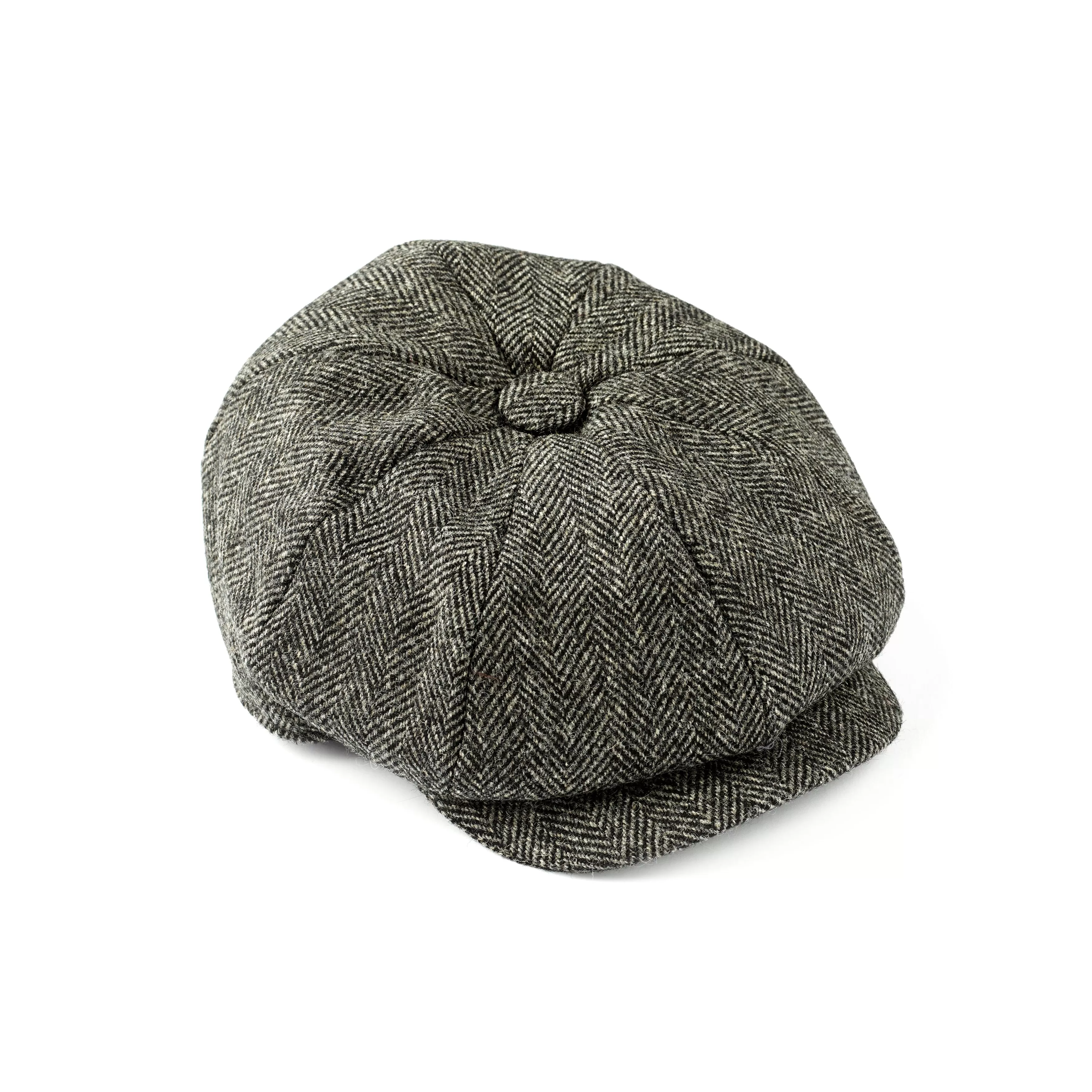 Fox Tweed Charcoal Herringbone 30's 8 panel Cap