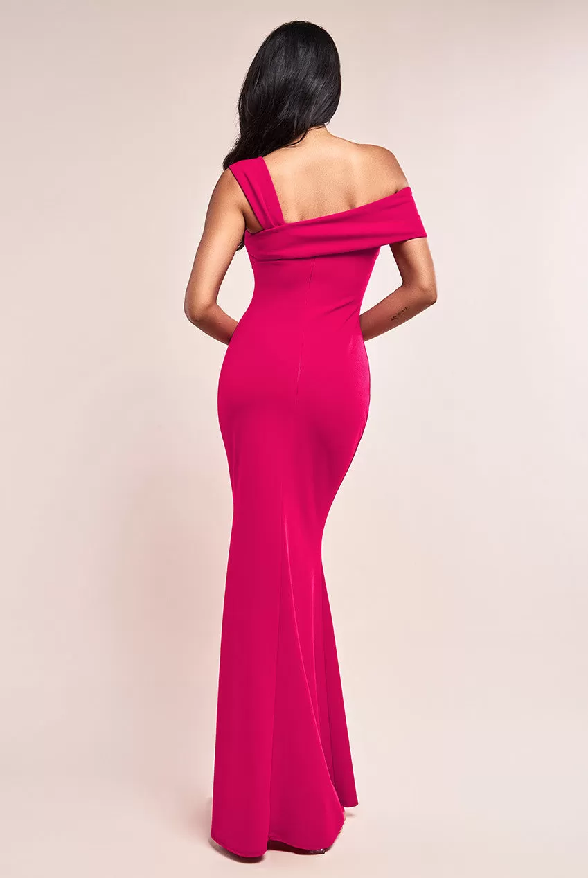 Goddiva Off The Shoulder Pleated Waist Maxi Dress