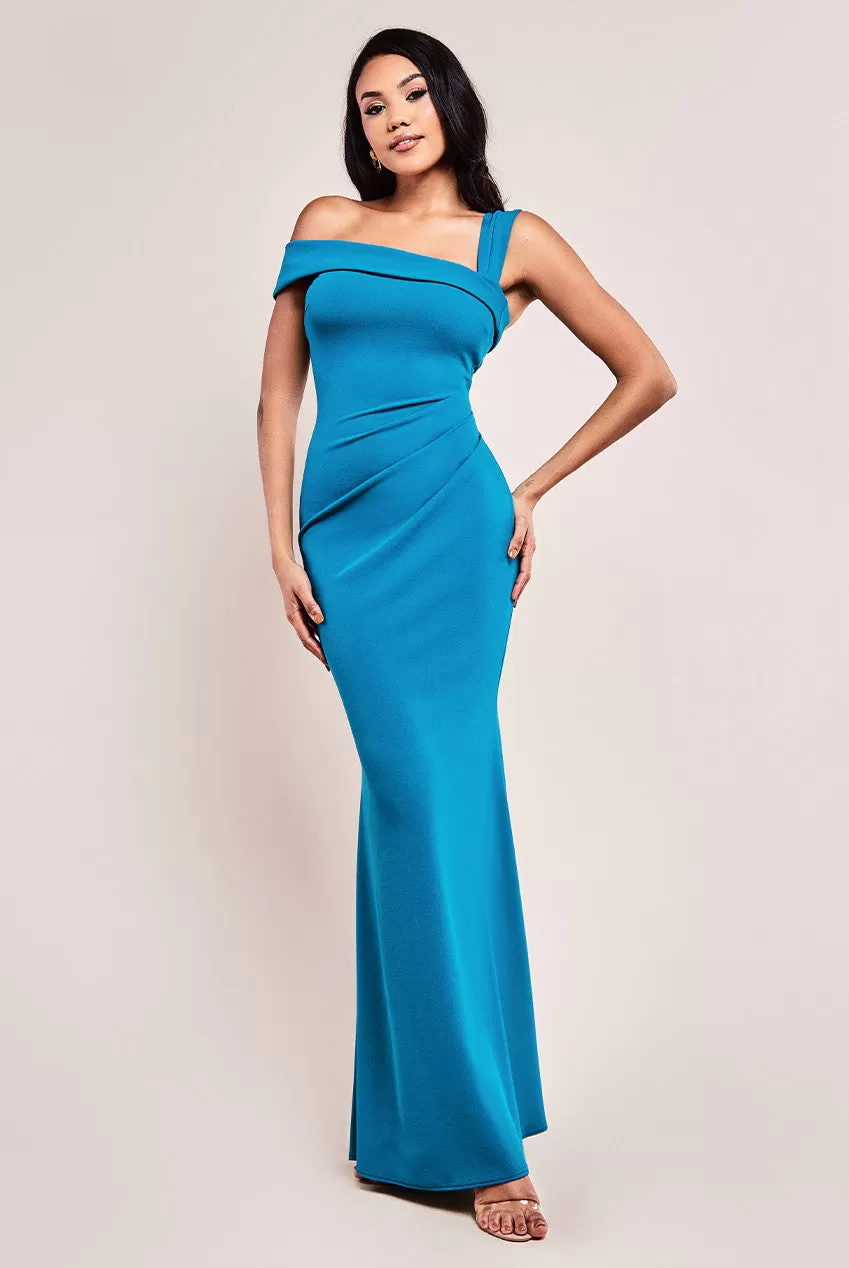 Goddiva Off The Shoulder Pleated Waist Maxi Dress