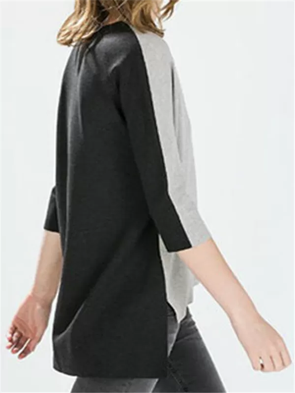 Gray Front Black Back V-neck Top