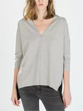 Gray Front Black Back V-neck Top