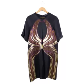 Gucci AW2013 Black Silk and Gold / Purple Brocade Shift Dress - IT42 / USA 6