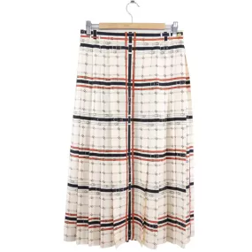 Gucci Ivory, Black, Red Silk Pleated Logo Skirt - IT