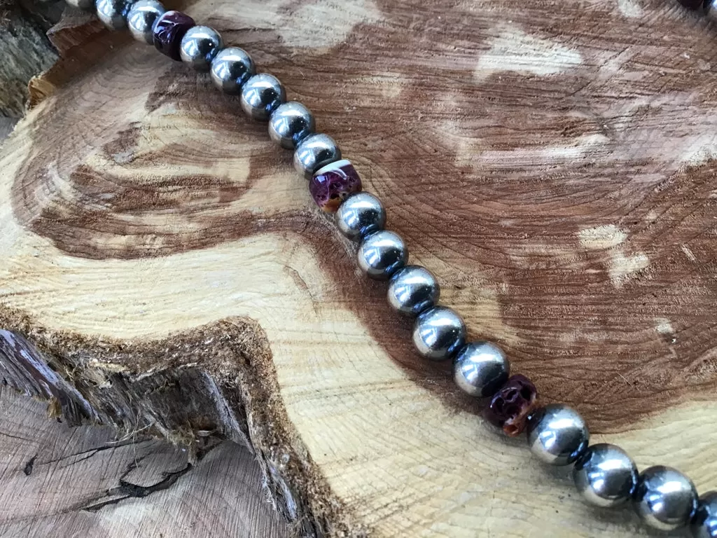 Handmade 9MM Sterling Purple Spiny  Navajo Pearls Necklace 20