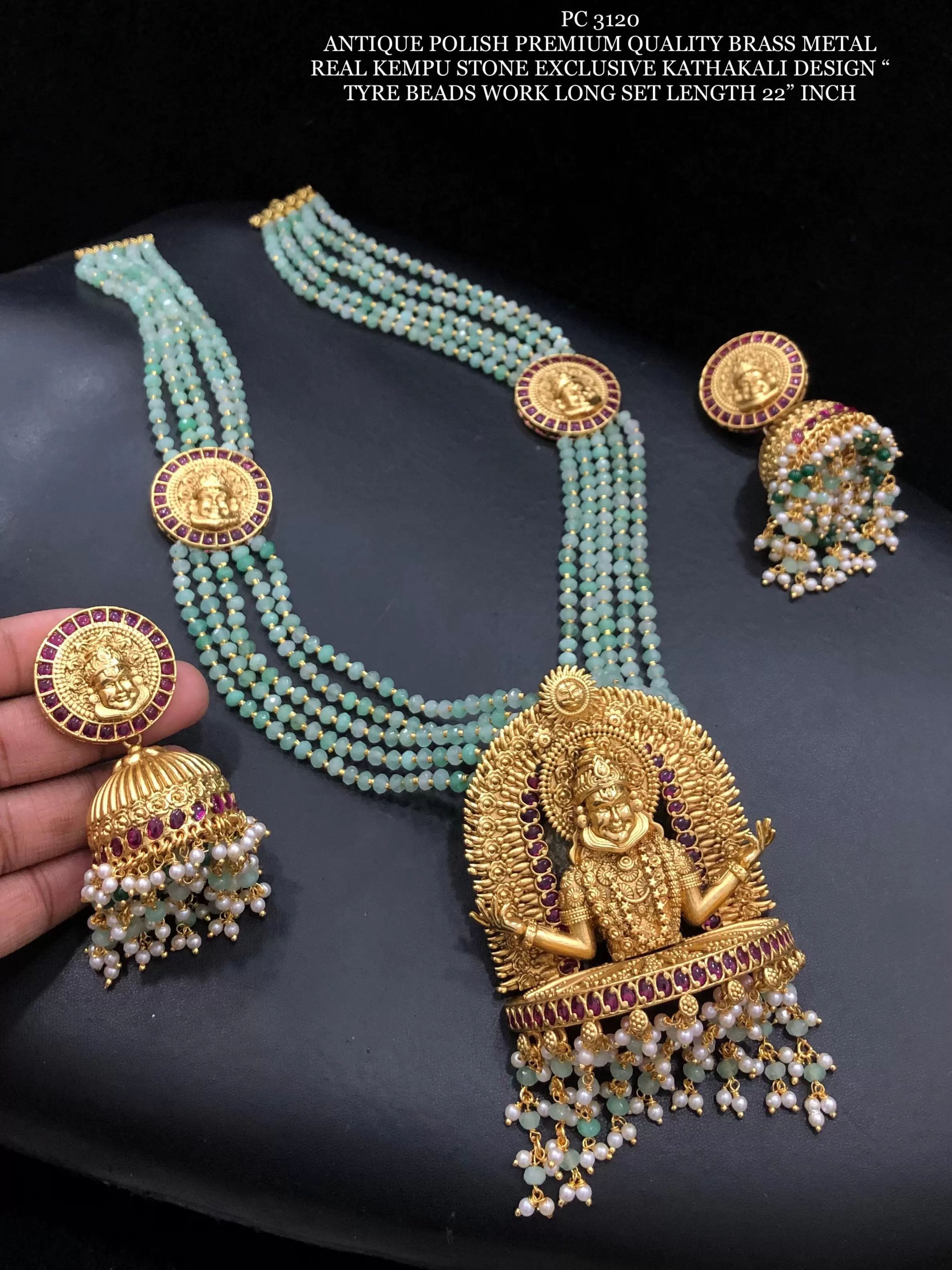 Kathakali inspired Designer  Antique Gold Finish Necklace Set for Women -SHAKI001KNS