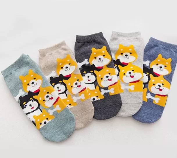 Kawaii Cute Ankle Socks - Puppies Beige