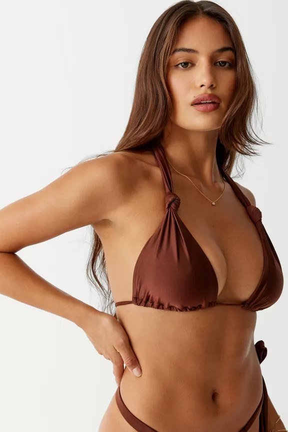 Kealy Triangle Halter Bikini Top in Cinnamon