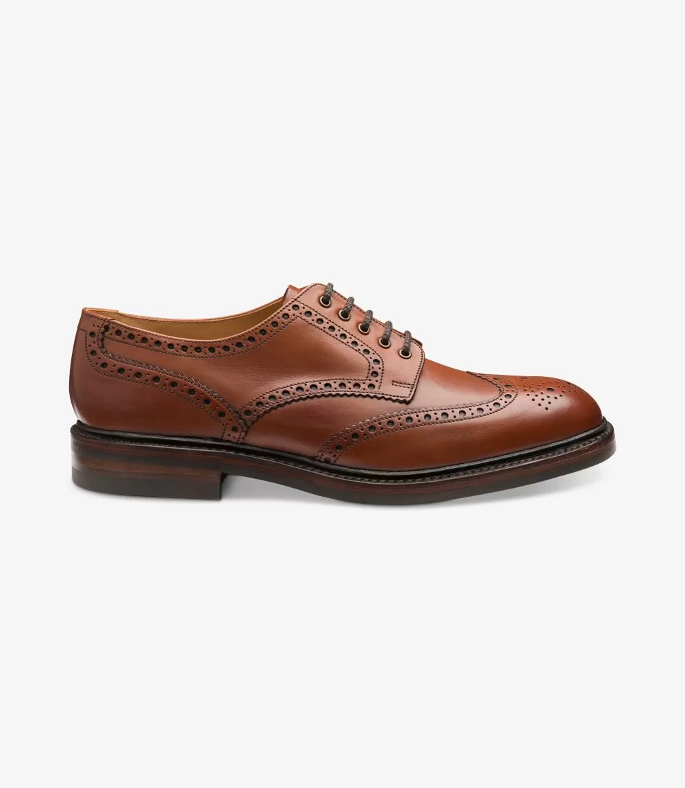 LOAKE Chester Oxford Brogue Calf Shoe - Mahogany