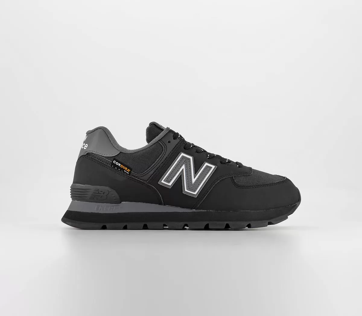 Mens New Balance 574 Black Black Grey Trainers