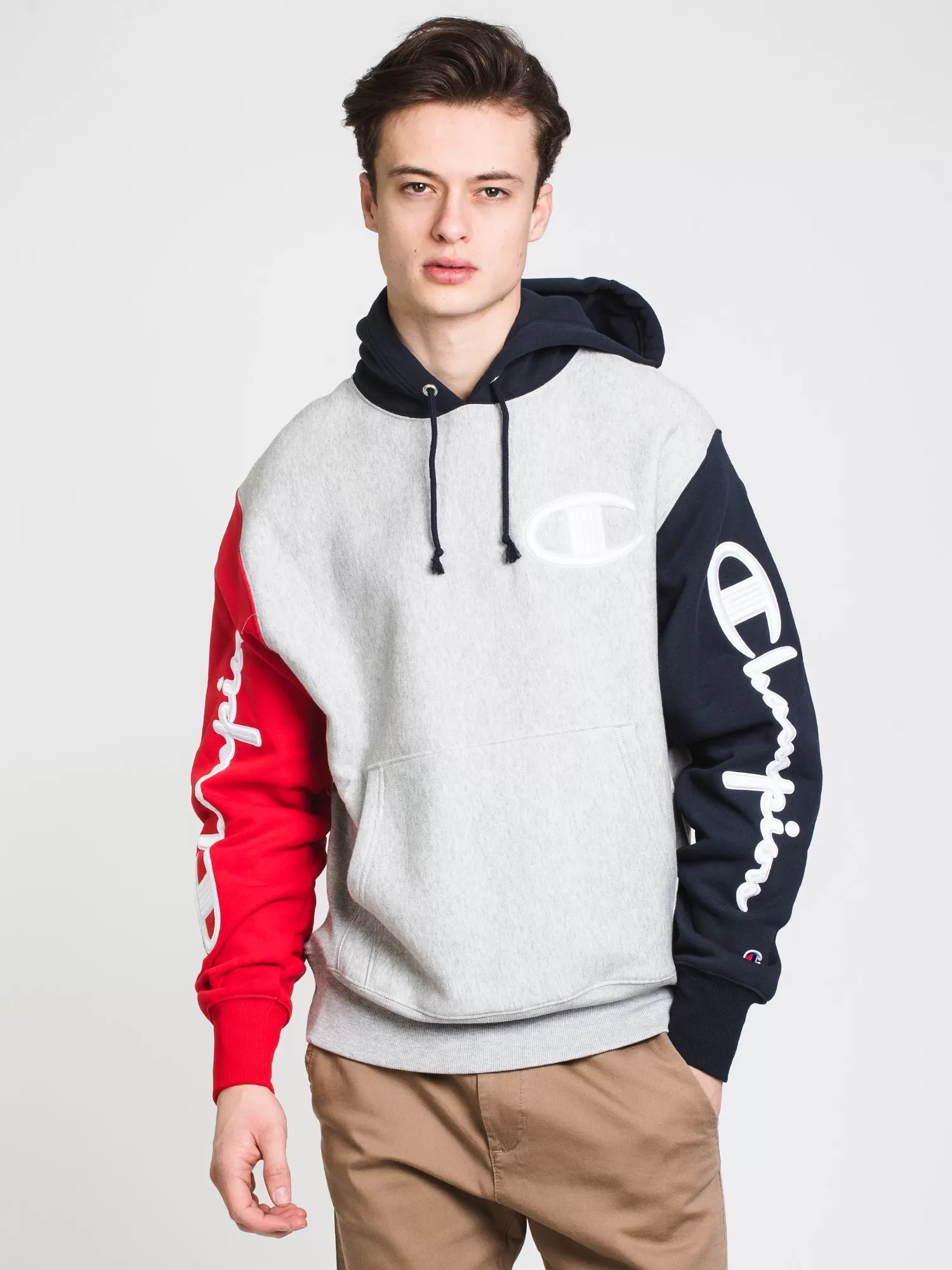 MENS RW 'C' COLOURBLOCK PULLOVER HOODIE - OX GREY - CLEARANCE