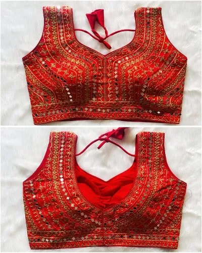 Mirror Embroidery Sleeveless Readymade Sequin Saree Blouse