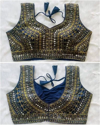 Mirror Embroidery Sleeveless Readymade Sequin Saree Blouse