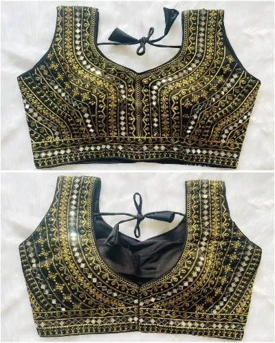 Mirror Embroidery Sleeveless Readymade Sequin Saree Blouse