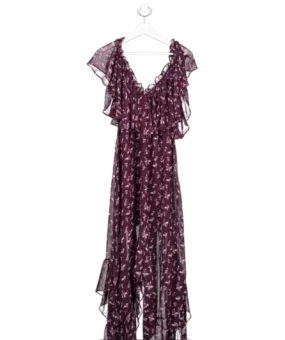 MISA Los Angeles Purple Floral Off The Shoulder Maxi Dress UK XS