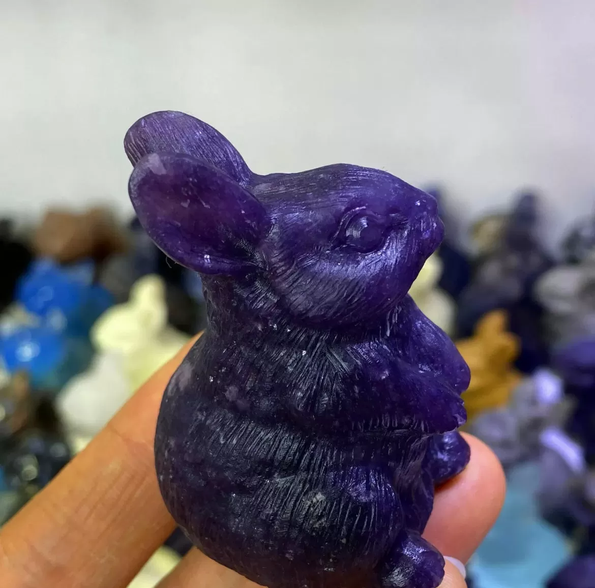 Natural Lepidolite gemstone carved Bunny Rabbit