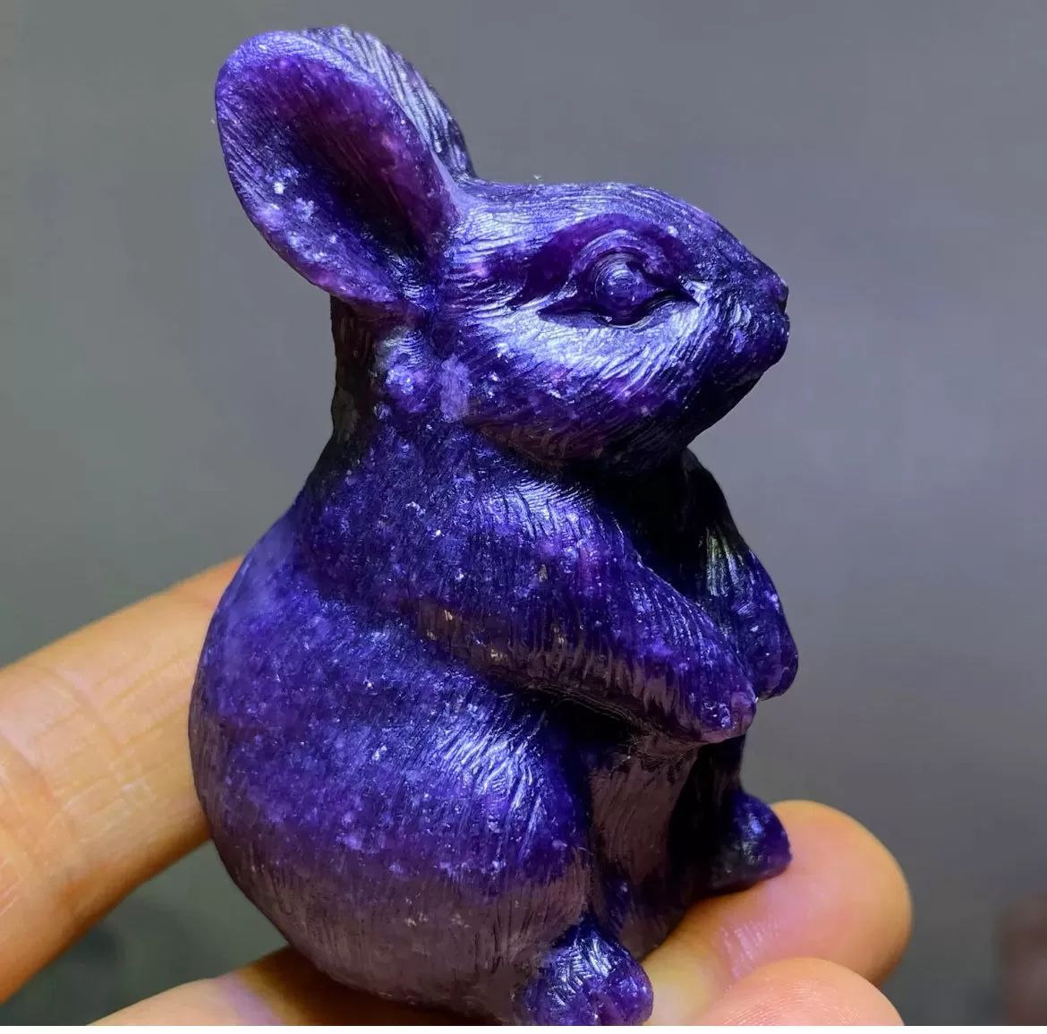 Natural Lepidolite gemstone carved Bunny Rabbit