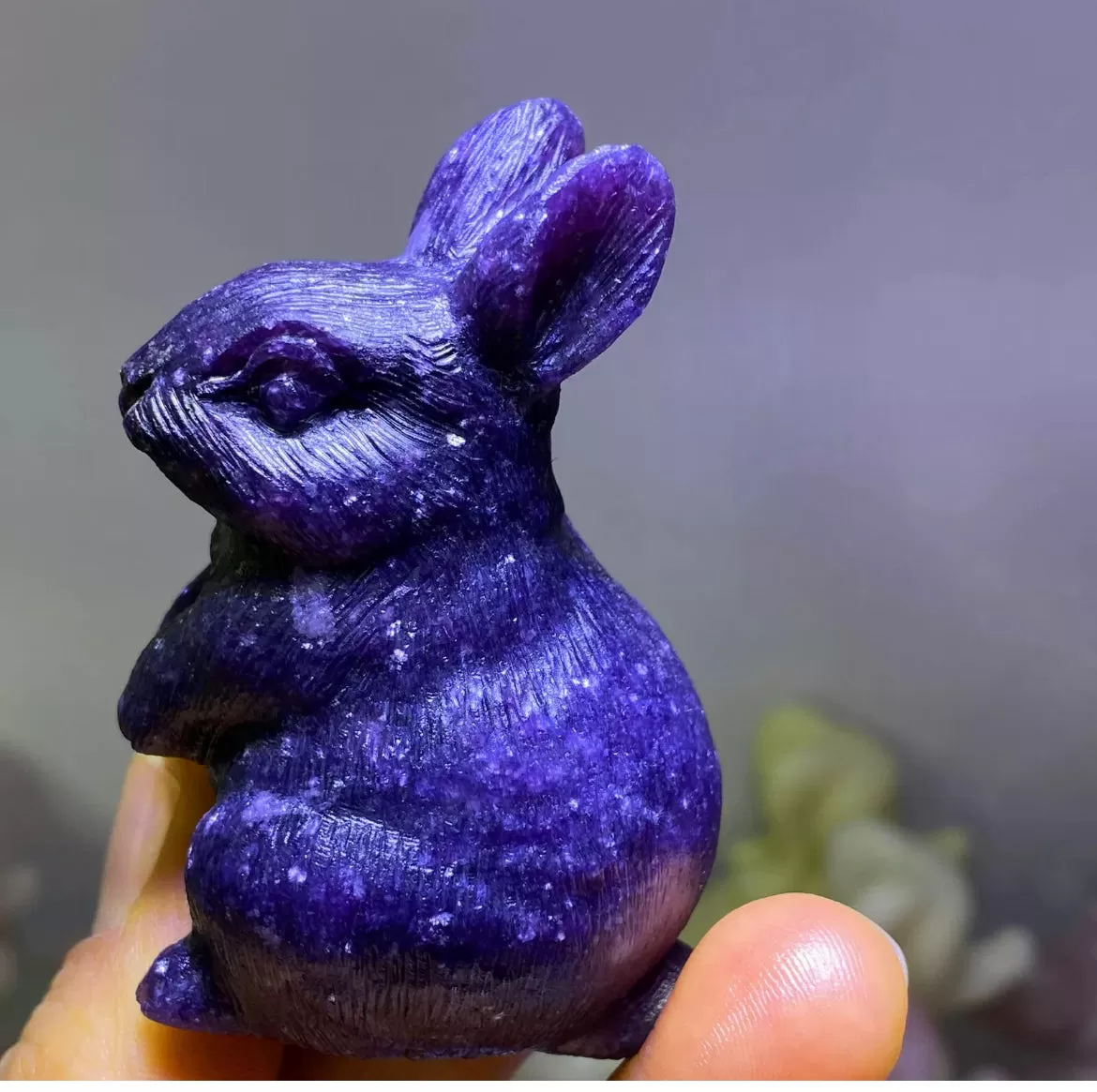 Natural Lepidolite gemstone carved Bunny Rabbit