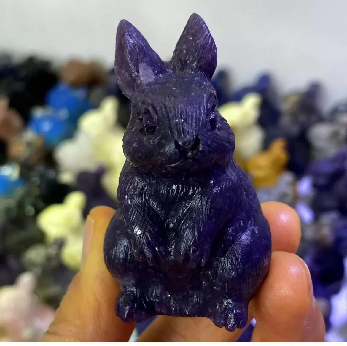 Natural Lepidolite gemstone carved Bunny Rabbit