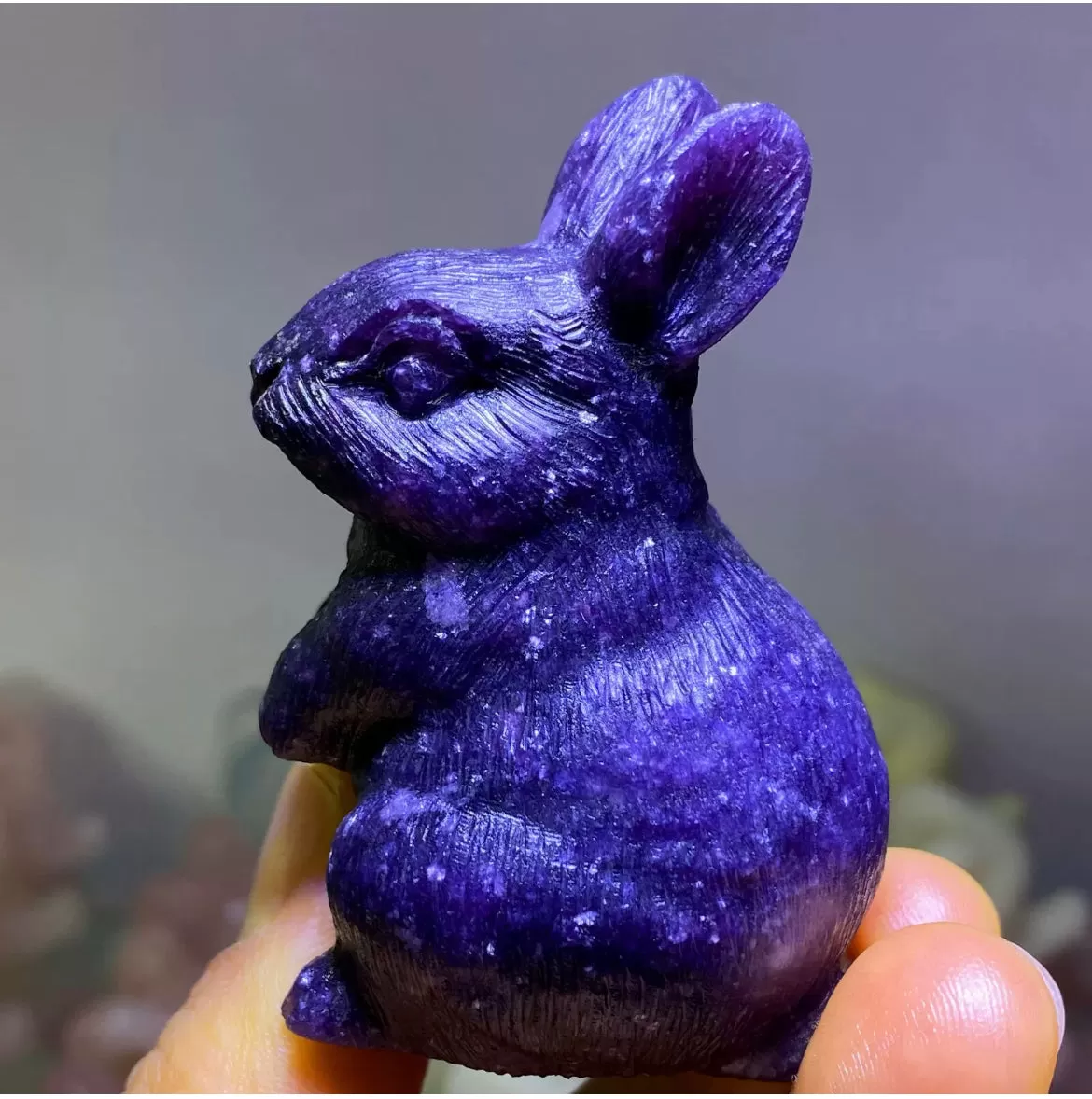 Natural Lepidolite gemstone carved Bunny Rabbit