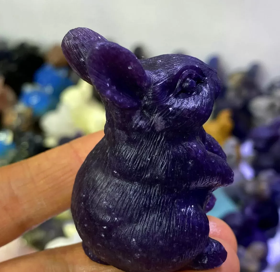 Natural Lepidolite gemstone carved Bunny Rabbit