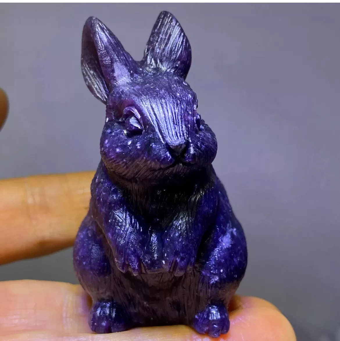 Natural Lepidolite gemstone carved Bunny Rabbit