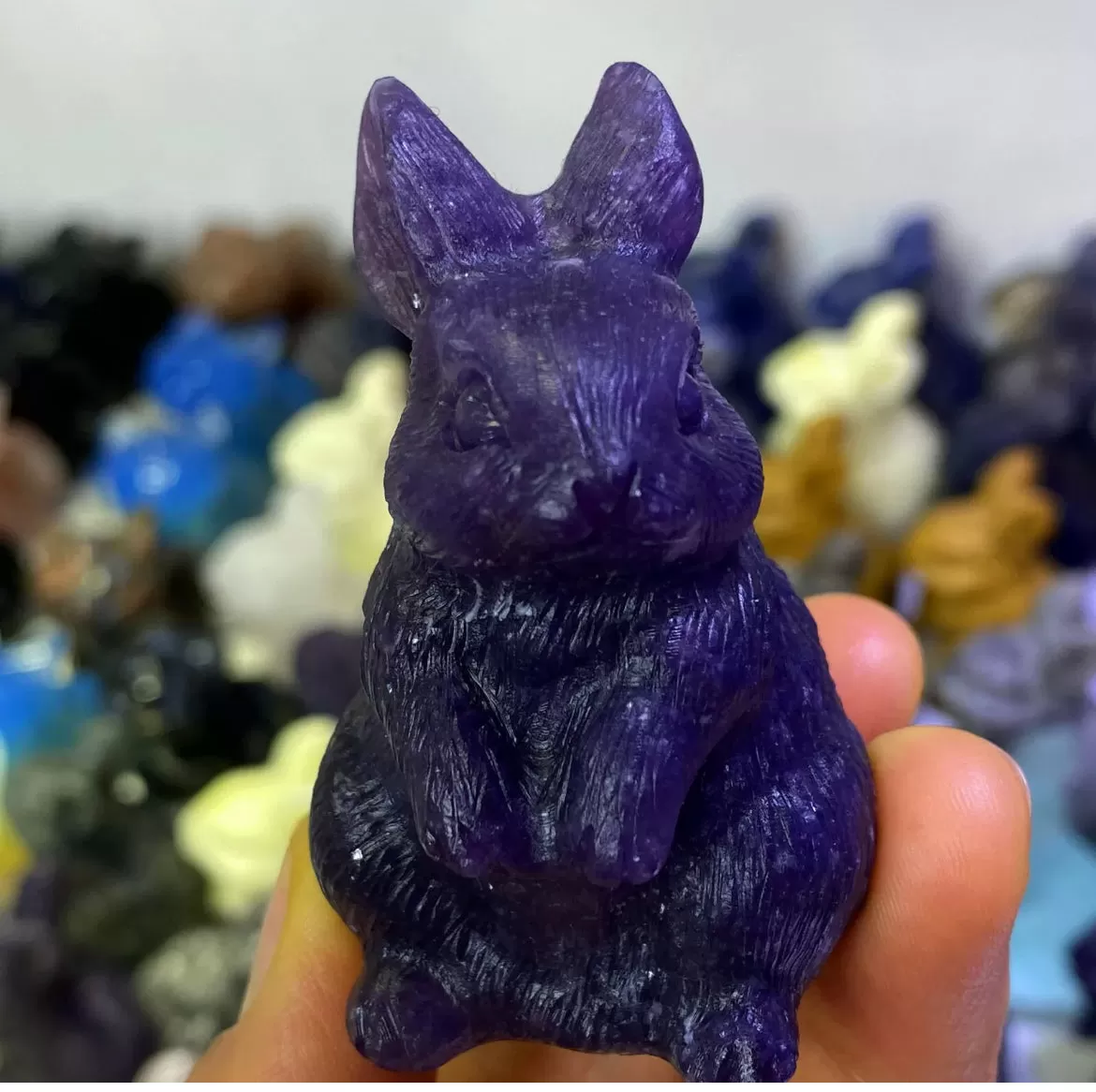 Natural Lepidolite gemstone carved Bunny Rabbit