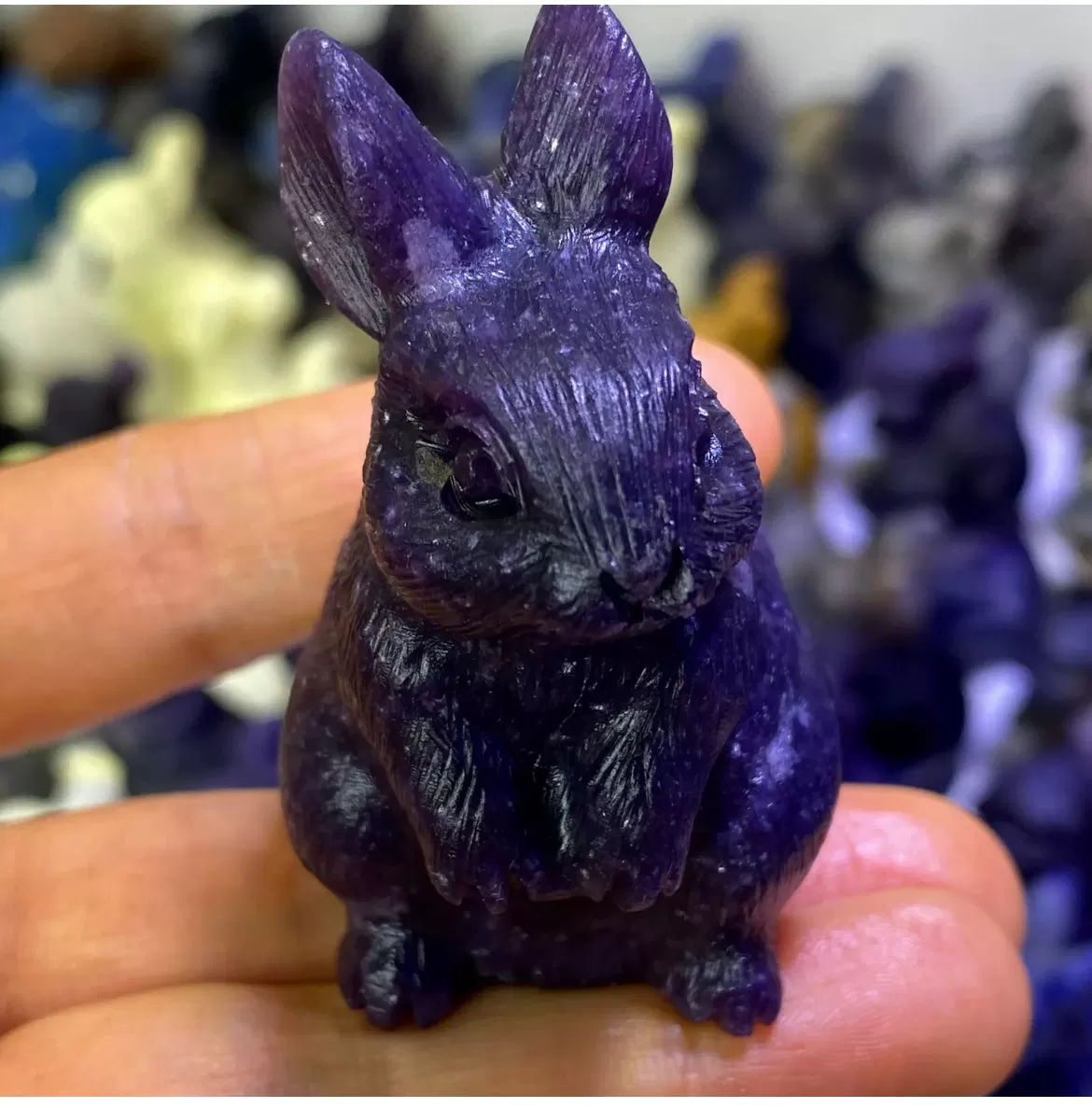 Natural Lepidolite gemstone carved Bunny Rabbit