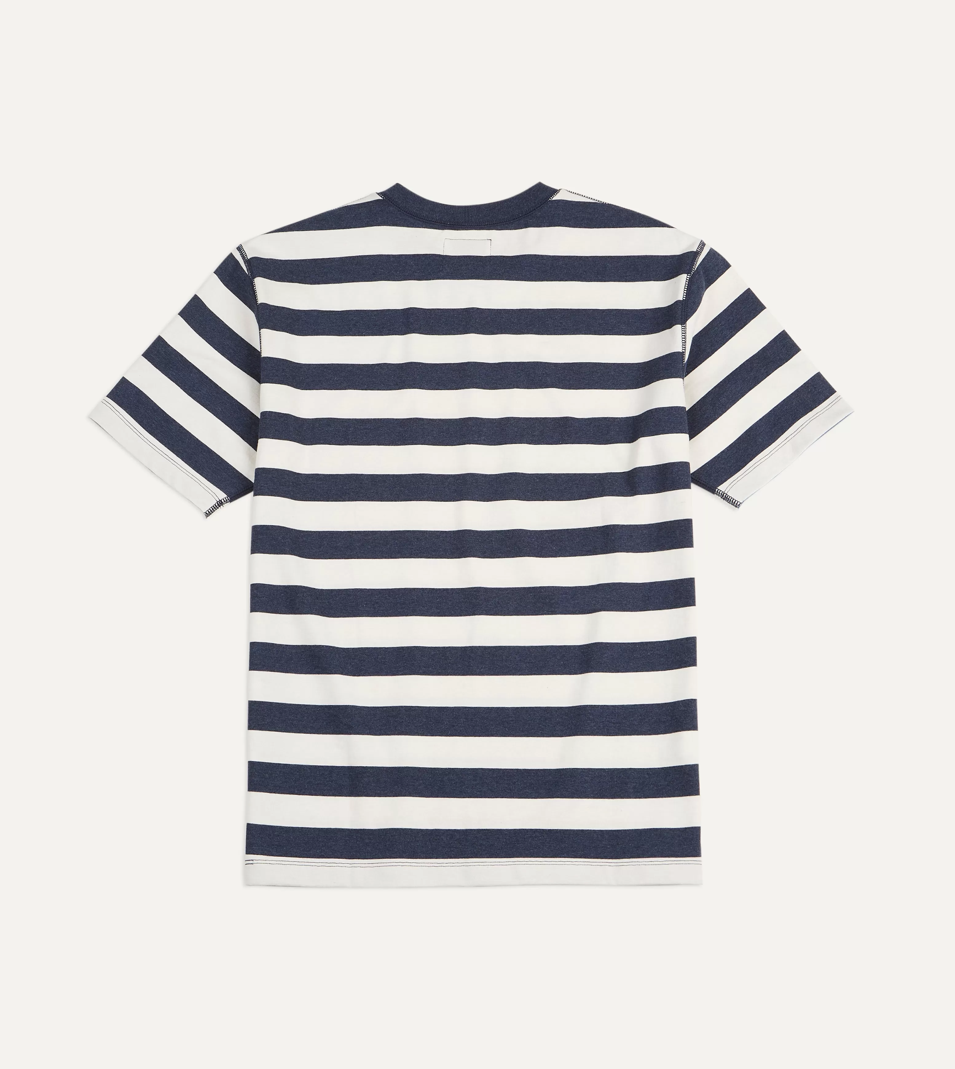 Navy and White Block Stripe Cotton Crew Neck Hiking T-Shirt