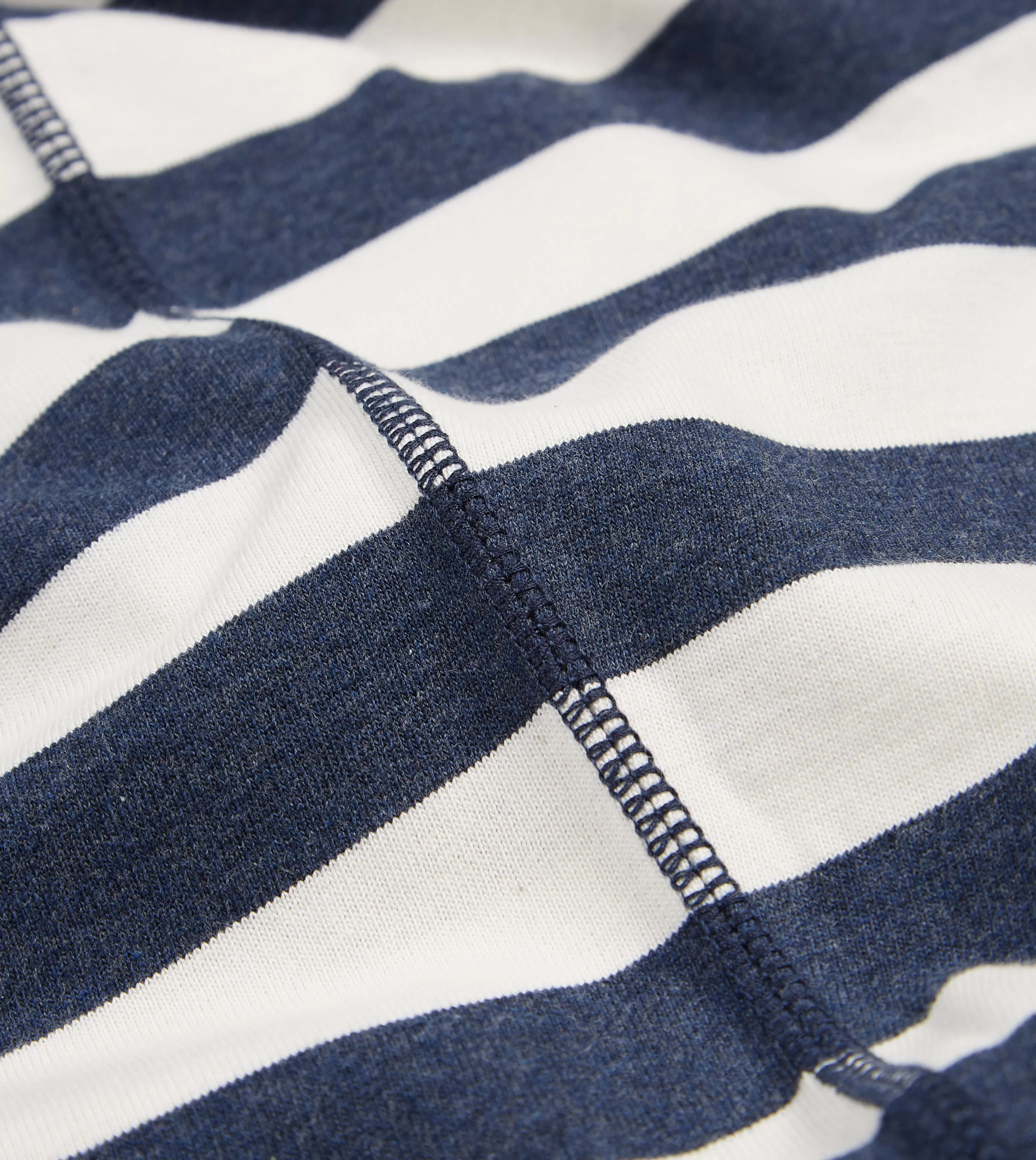 Navy and White Block Stripe Cotton Crew Neck Hiking T-Shirt