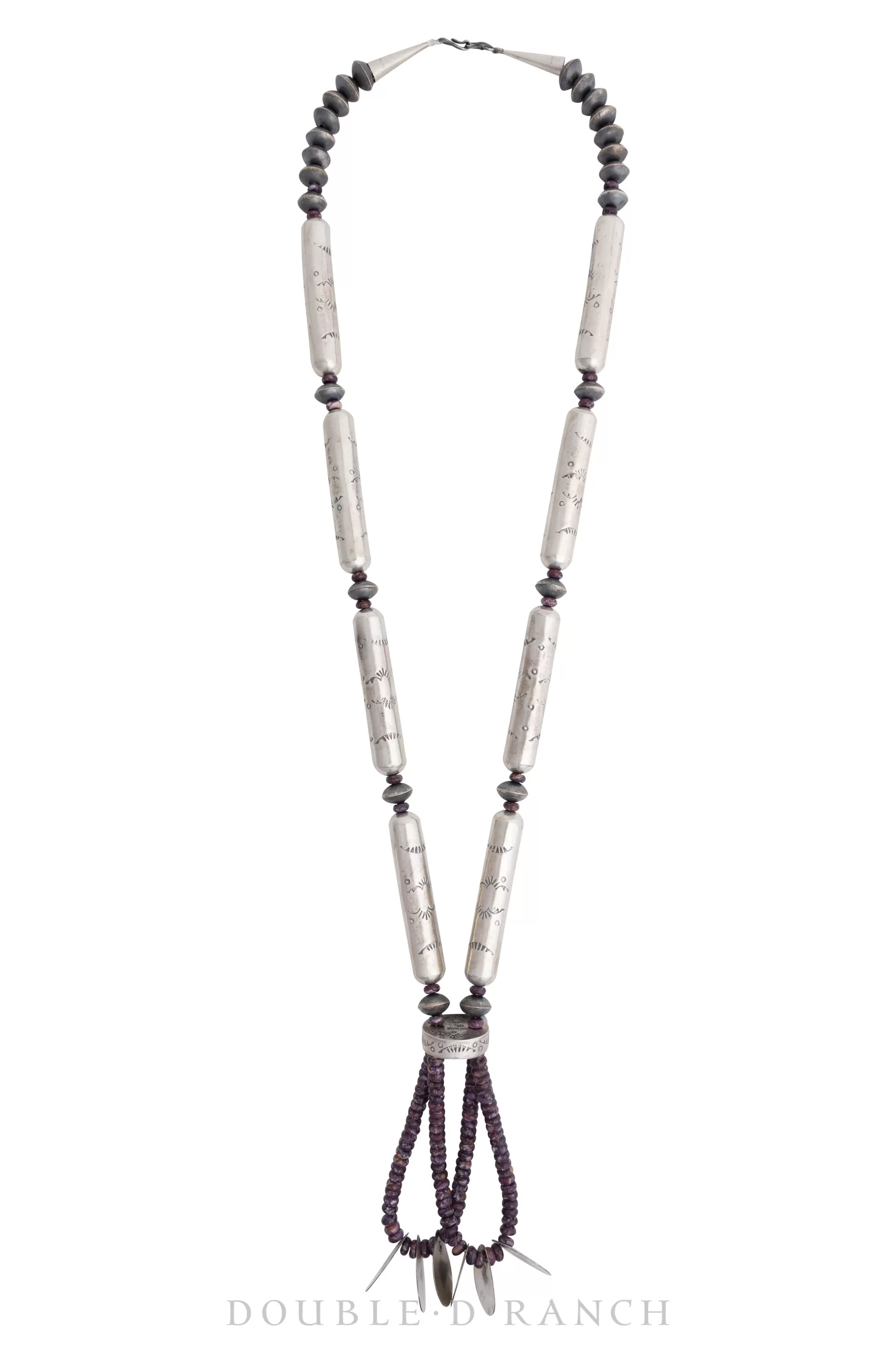 Necklace, Bead, Desert Pearls, Round and Tubular, Sterling Silver, Purple Spiny Oyster, with Earrings, Contemporary, 2947