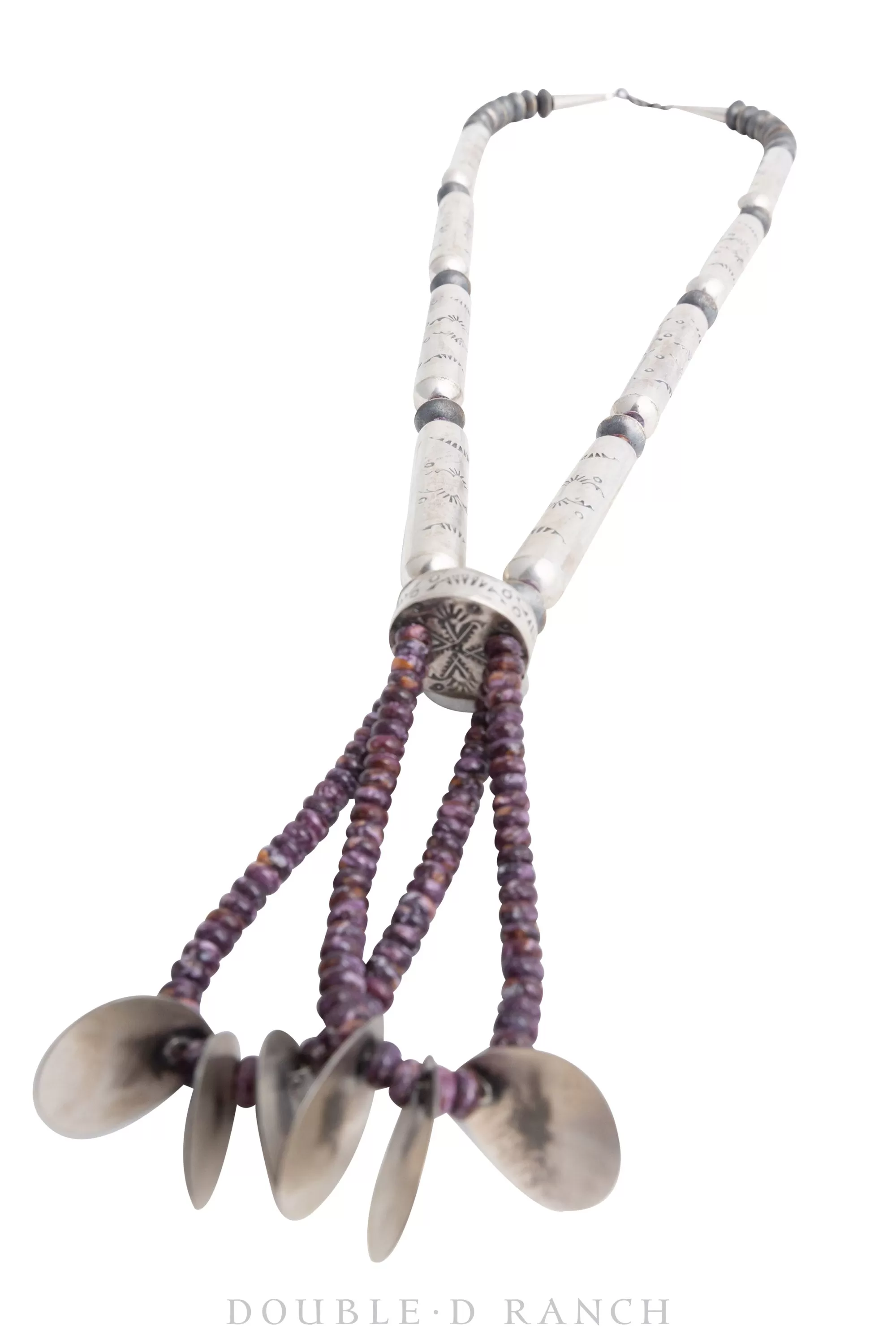 Necklace, Bead, Desert Pearls, Round and Tubular, Sterling Silver, Purple Spiny Oyster, with Earrings, Contemporary, 2947