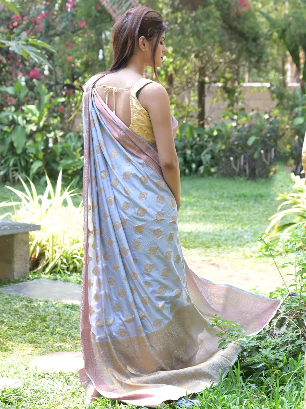 Odette Grey Woven Soft Silk Saree with Unstitched Blouse for Women