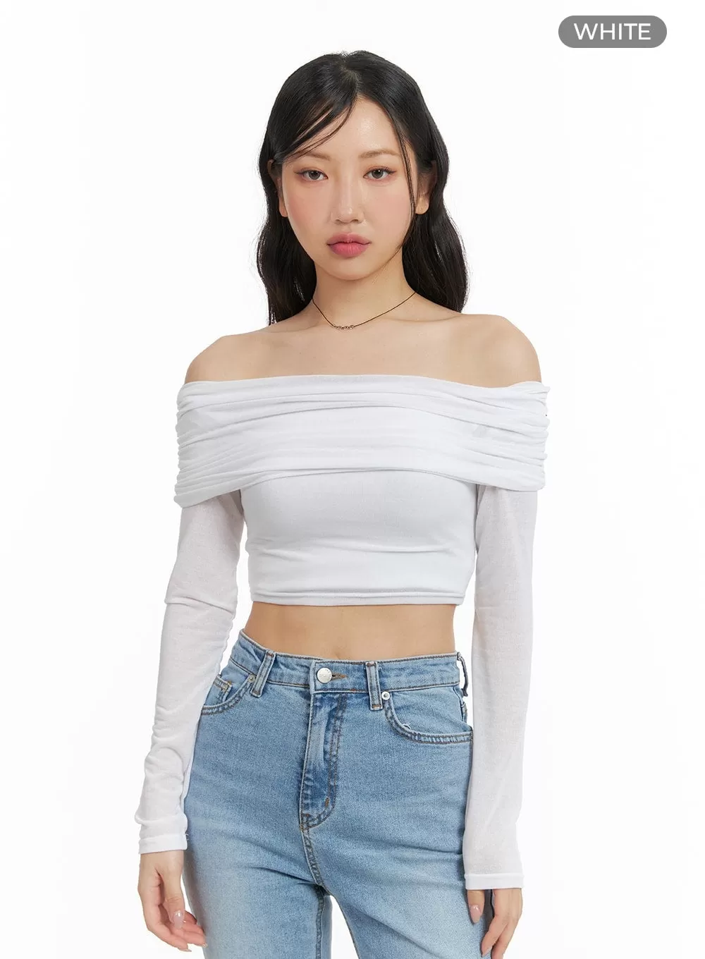 Off-Shoulder Long Sleeve Crop Top CM420