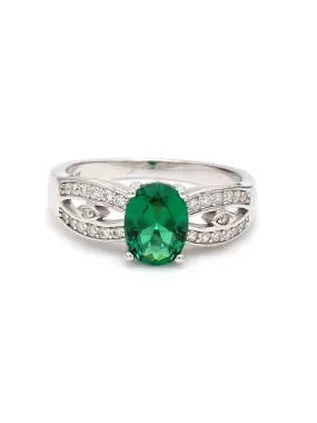 Ornate Emerald Promise Ring In Silver