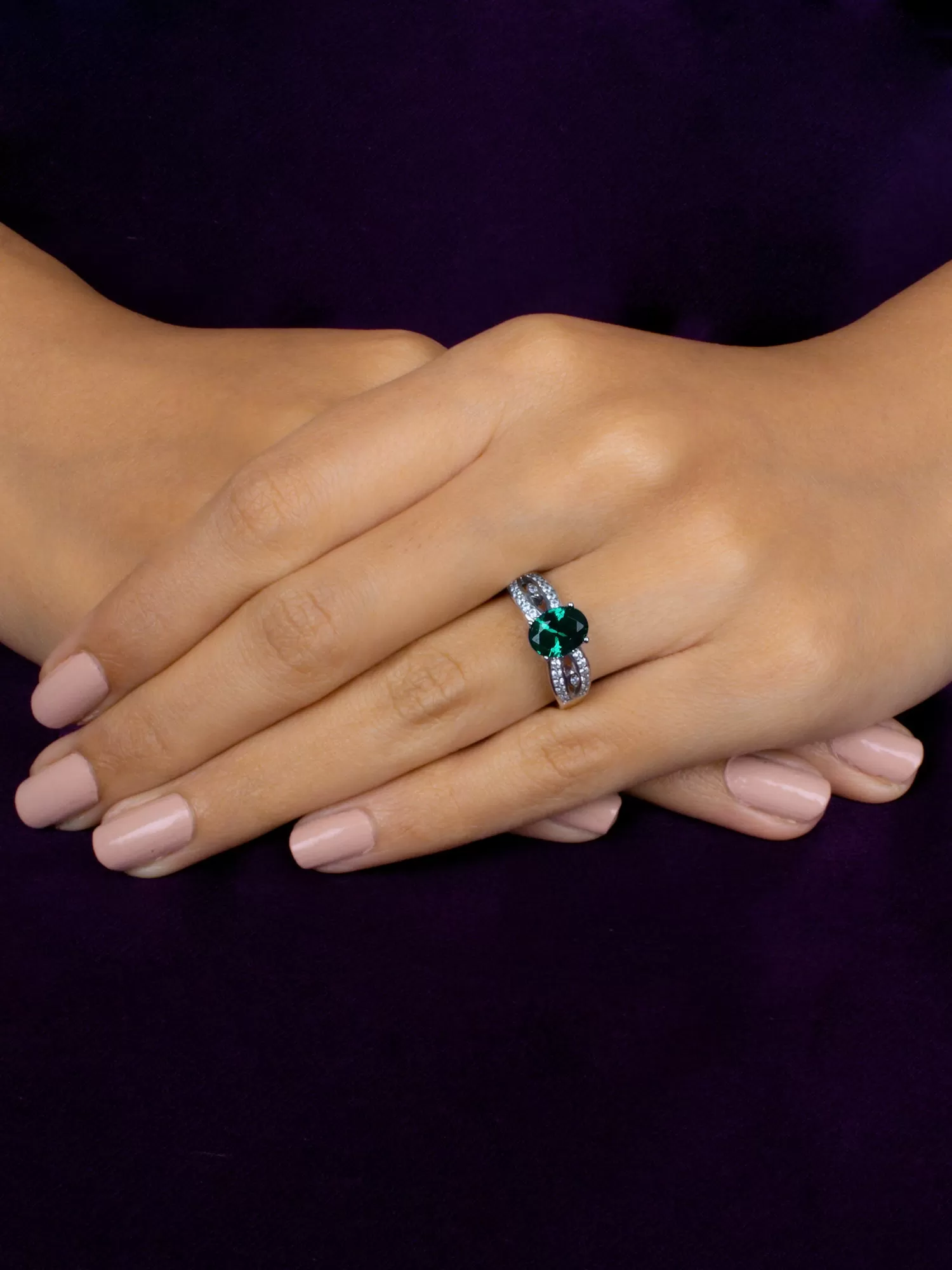 Ornate Emerald Promise Ring In Silver