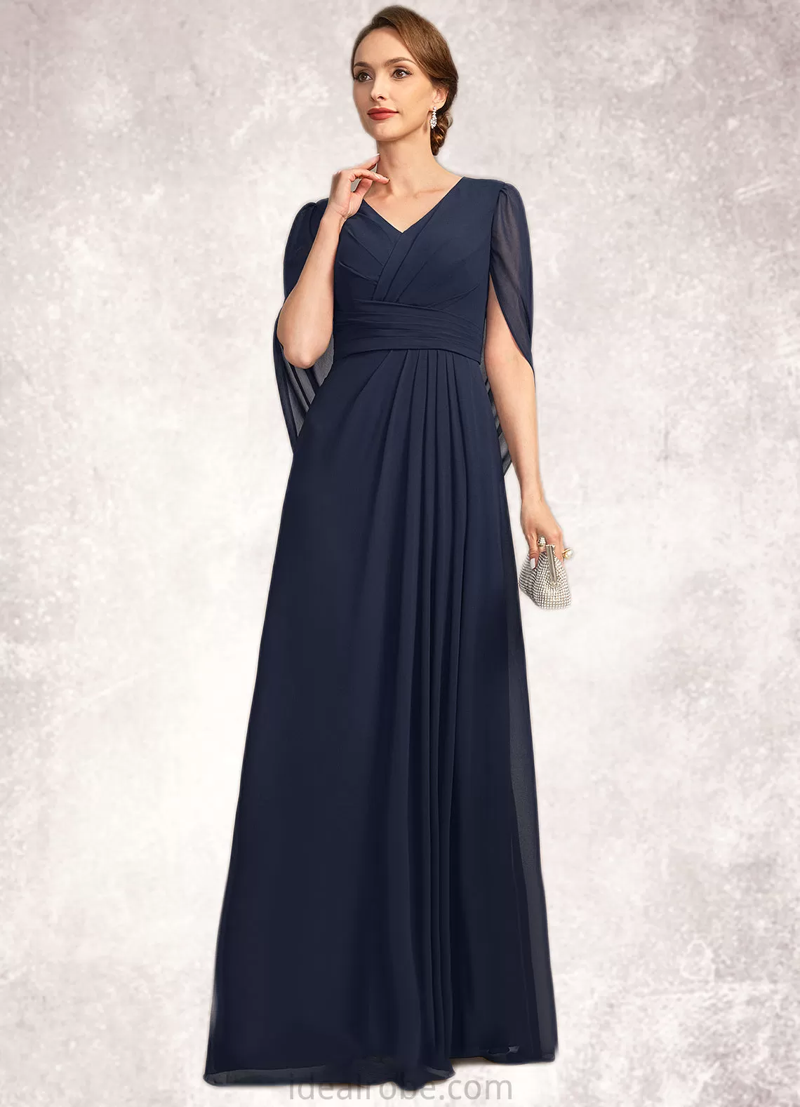 Paola A-line V-Neck Floor-Length Chiffon Mother of the Bride Dress With Pleated STKP0021734