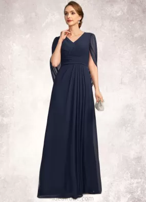 Paola A-line V-Neck Floor-Length Chiffon Mother of the Bride Dress With Pleated STKP0021734