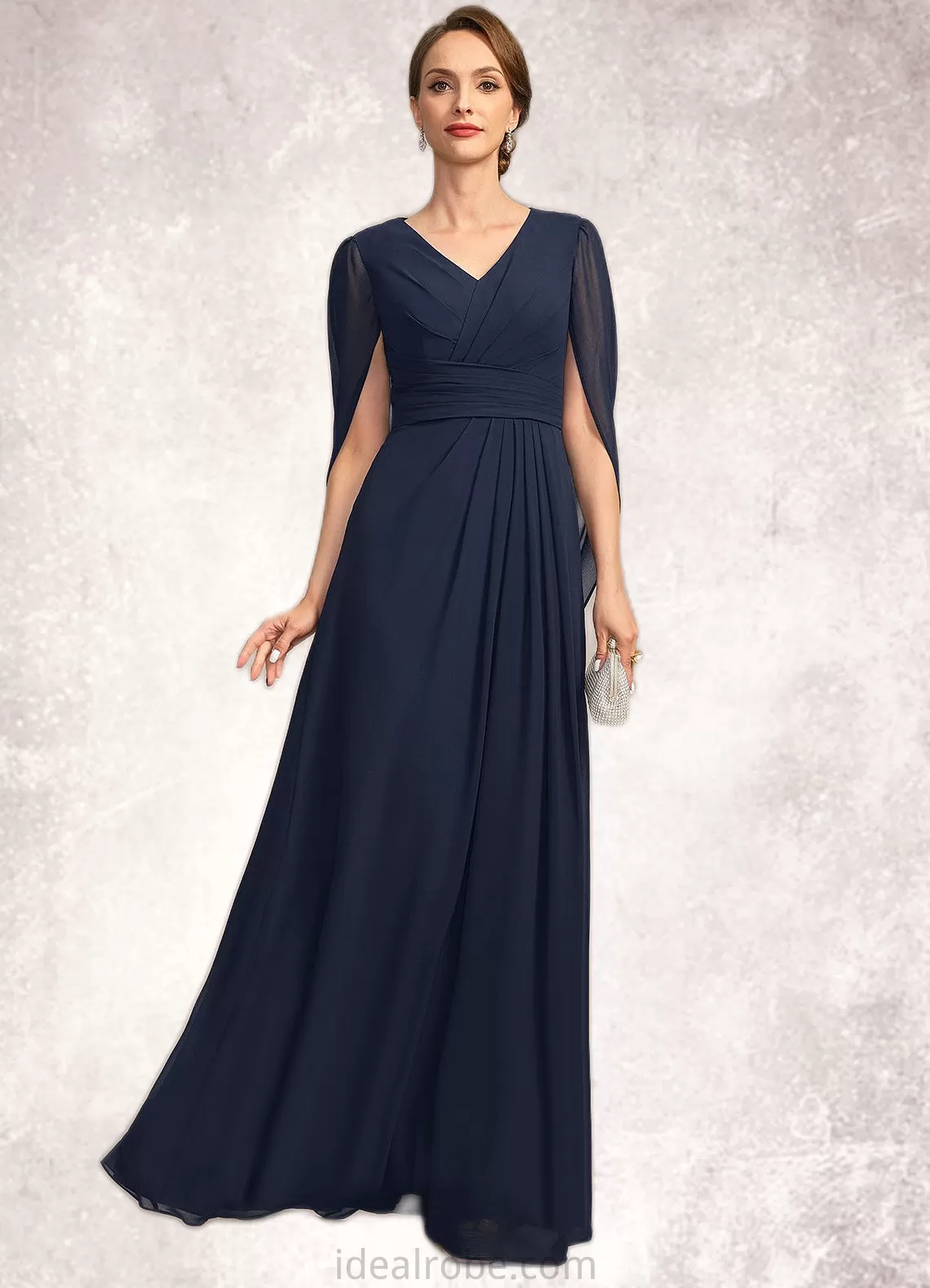 Paola A-line V-Neck Floor-Length Chiffon Mother of the Bride Dress With Pleated STKP0021734