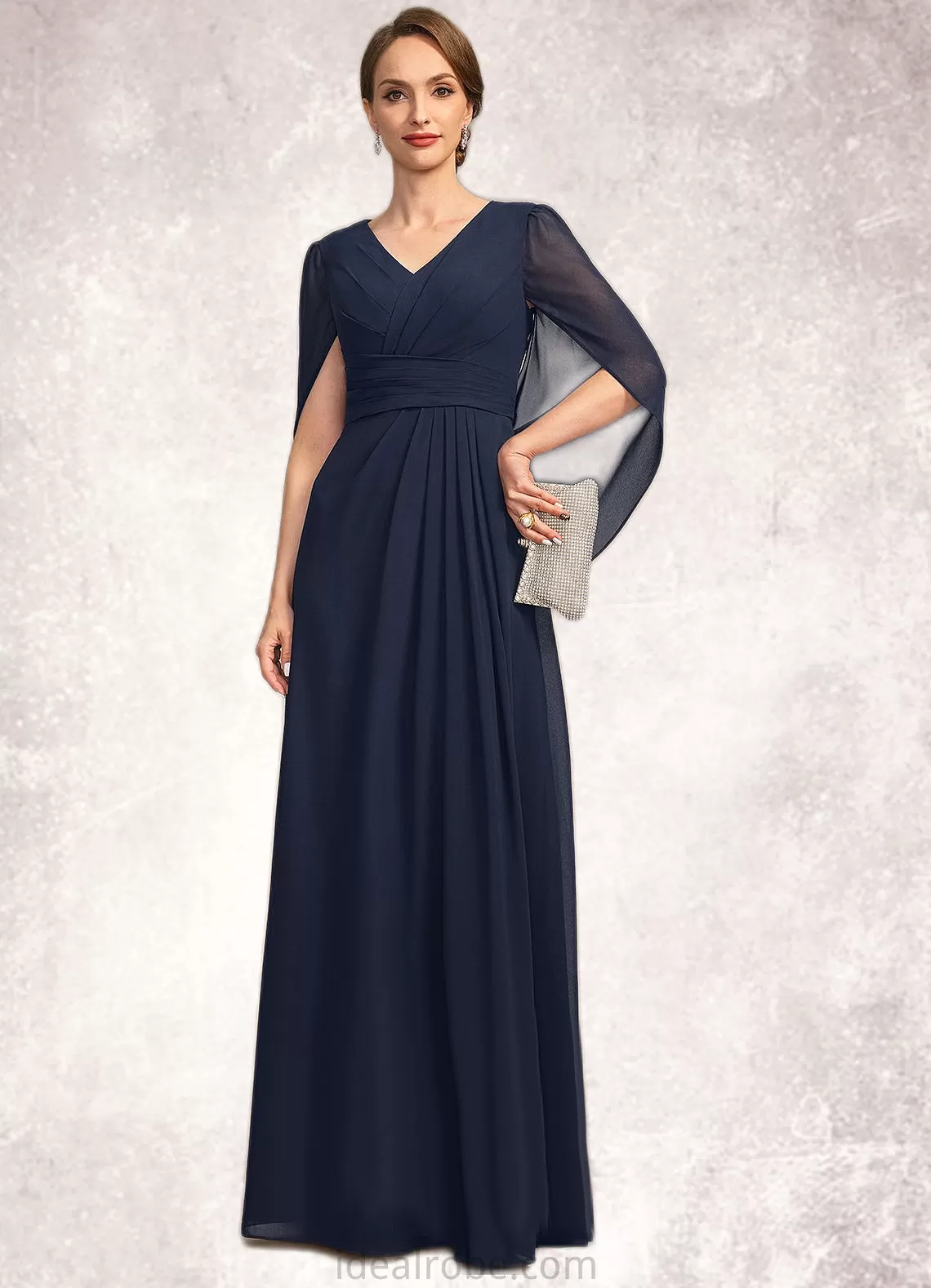 Paola A-line V-Neck Floor-Length Chiffon Mother of the Bride Dress With Pleated STKP0021734