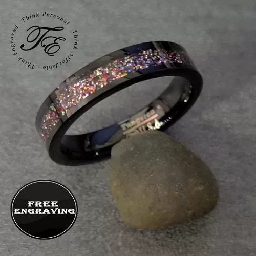 Personalized Men's Promise Ring - Red and Purple galaxy Opal Real Tungsten