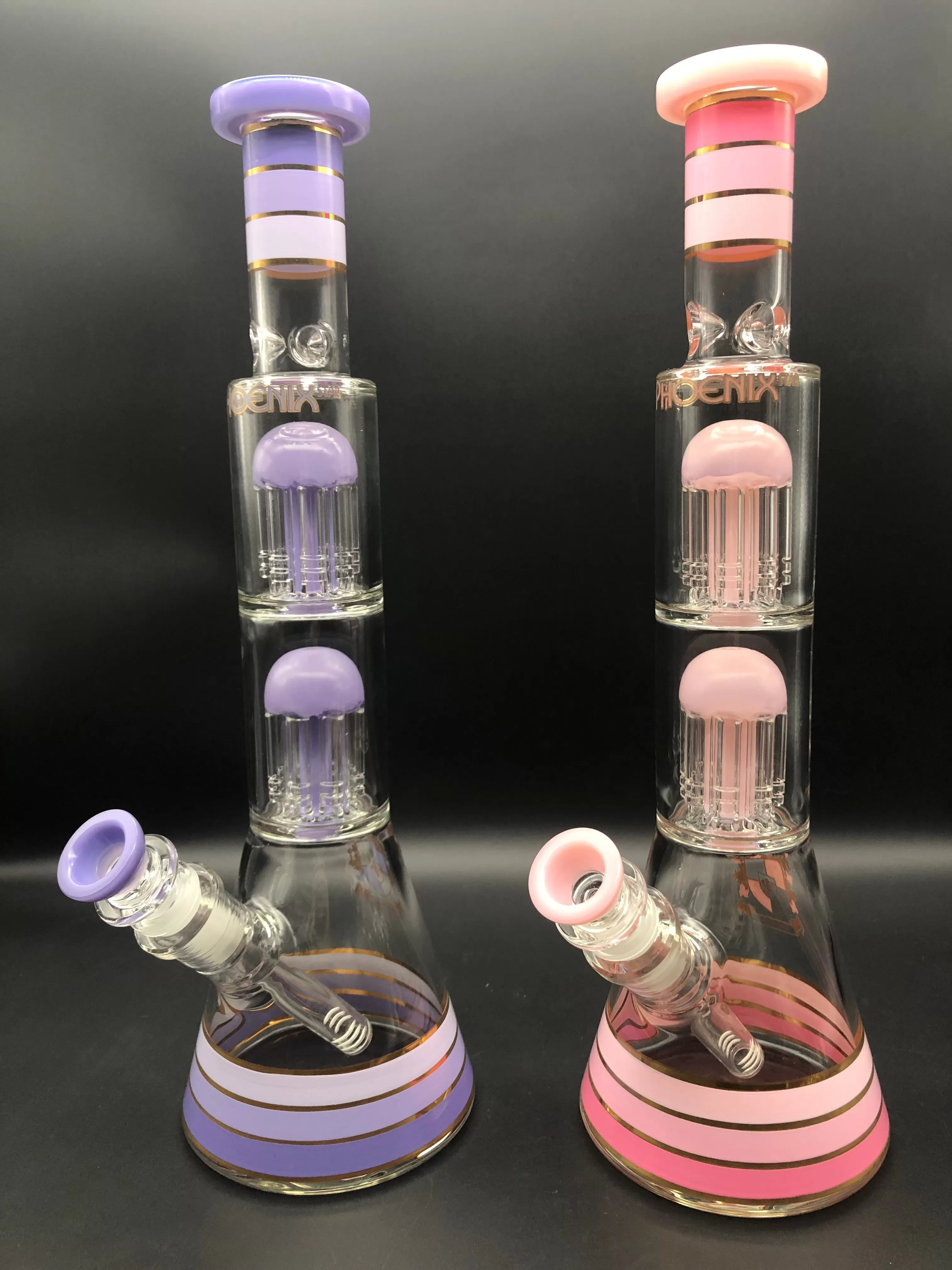 Phoenix 14 Striped Beaker w/ Double Tree Perc