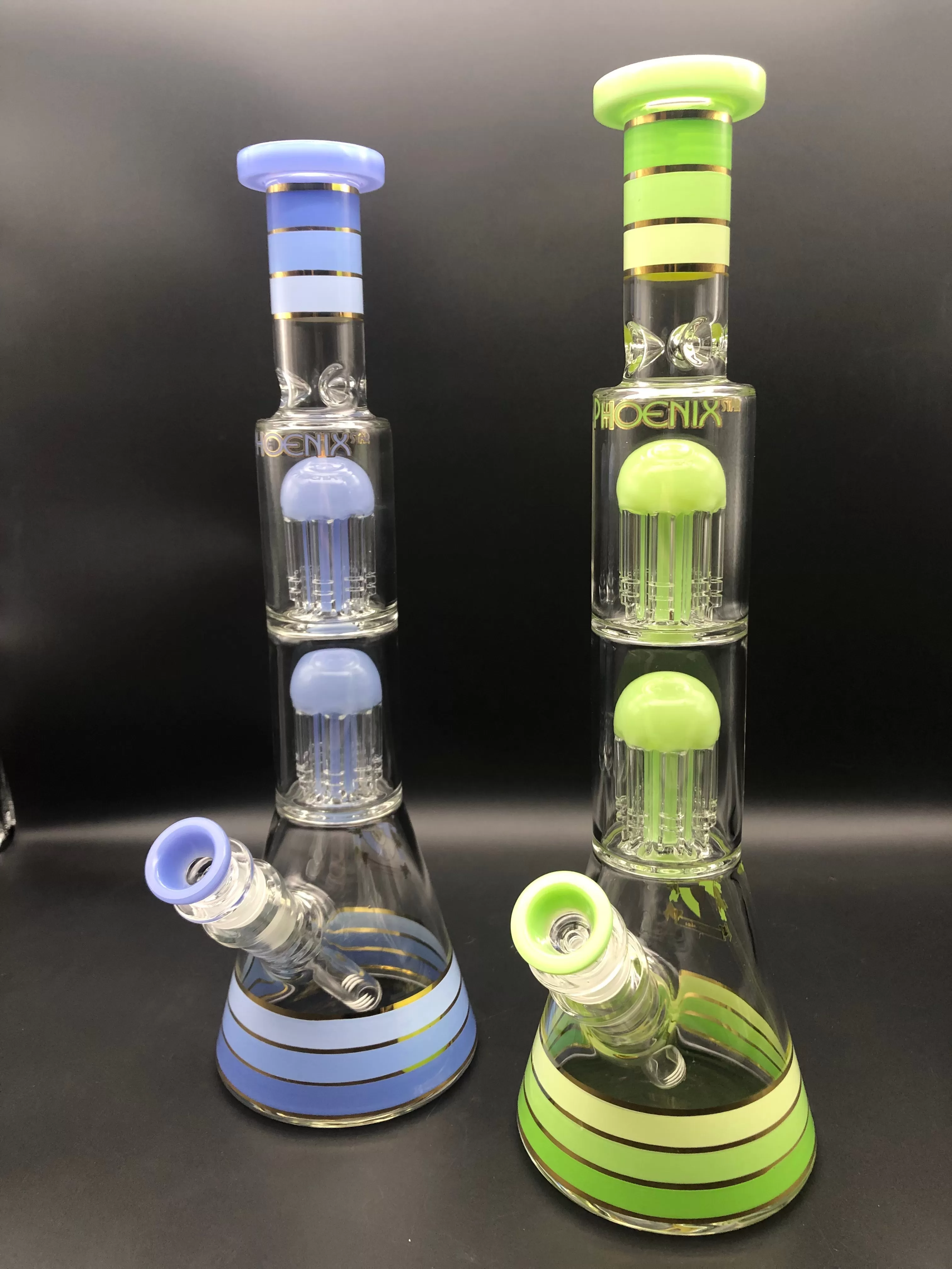 Phoenix 14 Striped Beaker w/ Double Tree Perc