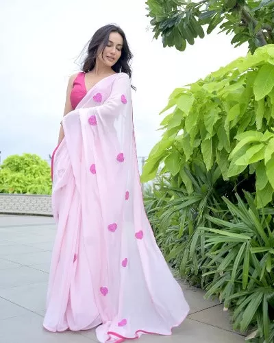 Pink Pure Soft Georgette Silk Saree